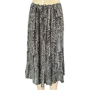Sag Harbor Flowy Midi Skirt Neutral Geometric Boho Elastic Tie Waist - XL